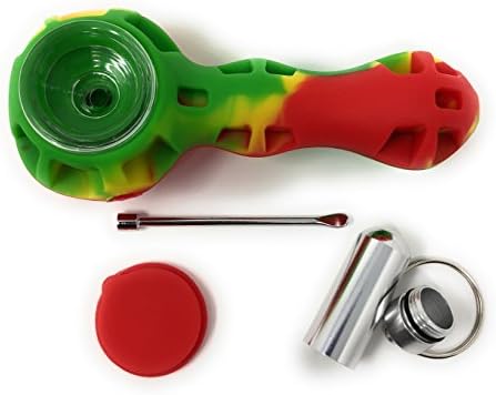 ATEKKI Travel Silicone Smoking Accessory with Metal Tool and Keychain Case (Red/Green)