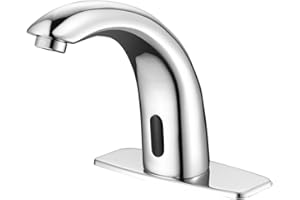 BODQEMR Touchless Bathroom Faucet - Automatic Bathroom Faucet with Hole Cover and Temperature Mixer, Hands-Free Basin Commercial Sensor Faucet (Chrome)
