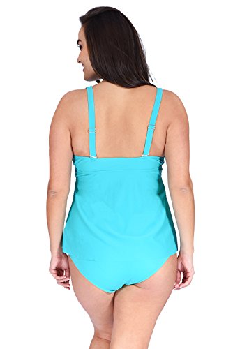 Mazu (1MZ7200) Swim Women's Ruffle Mesh Swimwear Triple Tier Plus Size Tankini Top (18W-24W) In Lasercut Jade Size: 18W
