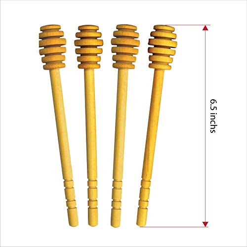 Wooden Honey Dipper Sticks by BIBI HONEY – 6,5 Inch Wooden Syrup Dippers – Honeycomb Sticks Perfect for Drizzling Honey | Maple Syrup | Chocolate | Caramel - Honey Spoons – 4 Pack