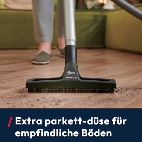 HP1 leistungsstarker Boden-Staubsauger ohne Beutel für Hartboden & Teppich, Sauger leicht & kompakt, EPA-Staubfilter, Parkettdüse, 2L Staubbehälter inkl. Zubehör, 700W, mit Kabel 7,5m