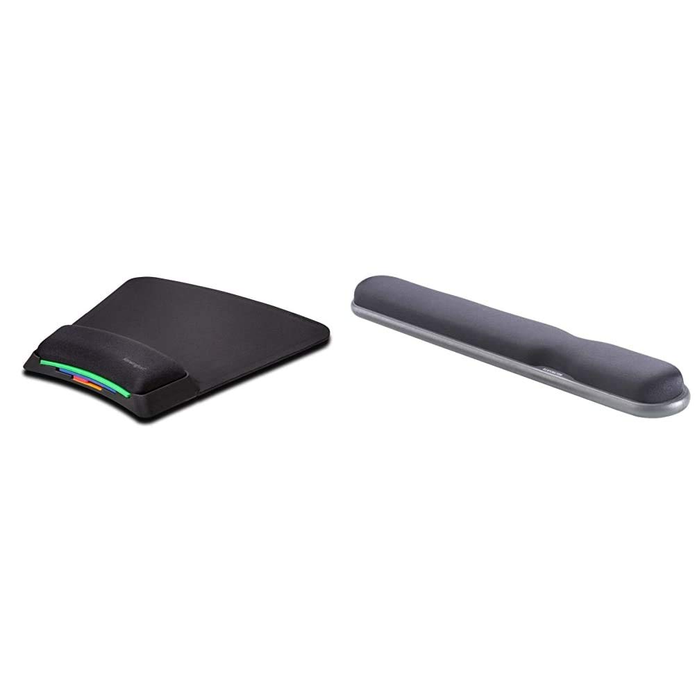 Kensington Mouse Mat - Black (K55793EU) & Height Adjustable Ergonomic Gel Keyboard Wrist Rest with Wrist Support Pad - 497 x 77 x 34 mm - Black (22701)