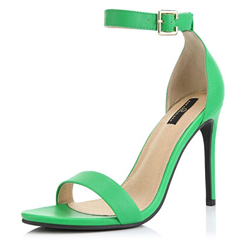 DailyShoes Women s Open Toe Ankle Buckle Strap Platform Casual Pump Heel Sandal Shoes, Green PU, 8 B(M) US