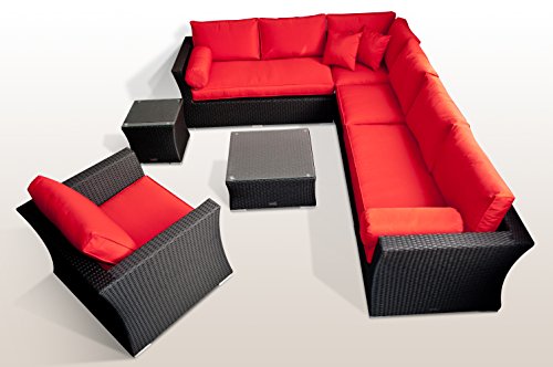 Ragnarök-Möbeldesign PolyRattan - Deutscher Hersteller - 8 Jahre GARANTIE - Lounge Aluminium Gartenmöbel Glas Polster SCHWARZ Rostfrei Sofa