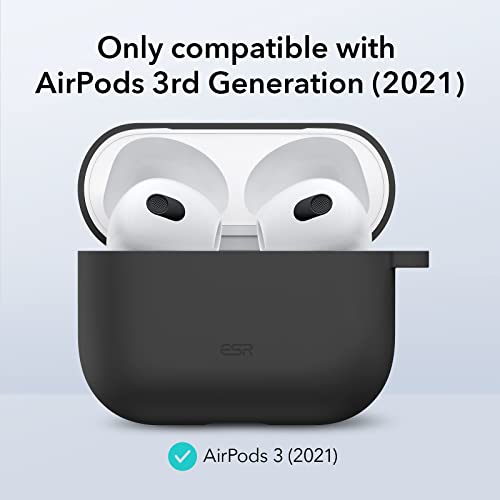 ESR Coque en Silicone Compatible avec AirPods 3 2021, Housse Hybride avec Mousqueton, Supporte la Charge sans Fil, Protection Contre Chute, Compatible avec AirPods 3ème géneration, Noir