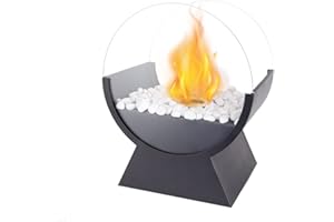 JHY DESIGN Round Glass Tabletop Fireplace 13.5" H Portable Fire Bowl Pot Clean Burning Bio Ethanol Ventless Fireplace for Indoor Outdoor Patio Parties Events(Black)