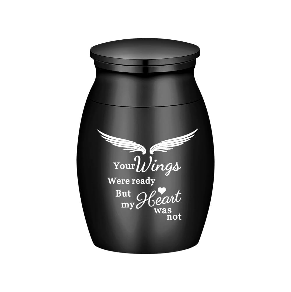 QGJNSGC Small Urns for People Ashes Keepsake Cremation Urn with Wings Charm Minis Personal Funeral Urn for Pet or Human Ashes Memorial Ash Keepsake (Black-Your wings, 1.57 * 1.18inch (4 * 3cm))
