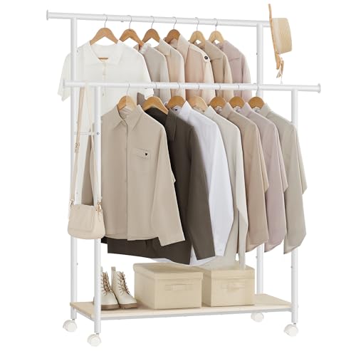 SONGMICS Clothes Rail, Double Clothes Hanging Rail, 98.5 cm, Metal Frame
