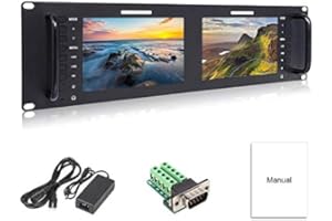 FEELWORLD Dual 7" 3RU IPS 1920x1200 Broadcast LCD Rack Mount Monitor with 3G-SDI, HDMI, AV Input and Output D71 Plus