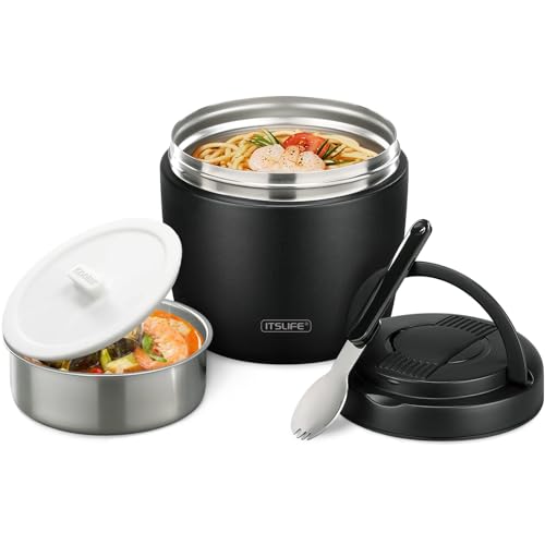 Itslife Thermobehälter für Essen 970ml, Thermoschüssel mit Deckel, Warmhaltebehälter aus Edelstahl mit Löffel, Thermoskanne Essen Auslaufsicher, Therm