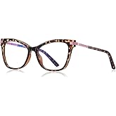 GLEXAL Blue Light Blocking Glasses for Women - Cat Eye Computer Eyewear with Anti Eye Strain, Tortoise Shell Frame & Stylish Pink Accent, Fashion Reading Gaming Glasses