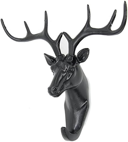 UrbanLifeShop Deer Head Single Wall Hook / Hanger Animal shaped Coat Hat Hook Heavy Duty, Rustic,Recycled, Decorative Gift , Black (black)