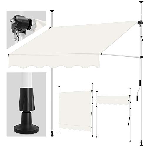 tillvex Klemmmarkise 250cm Beige mit Handkurbel Balkon | Balkonmarkise ohne Bohren | Markise UV-beständig…