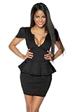 Amour- Fashion Vintage V-neck Peplum Dress Clubwear Prom Party (L, Black)