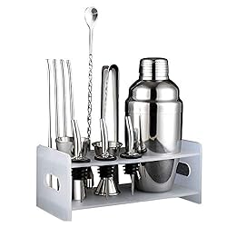 304-Premium-13-teiliges-Cocktail-Set-mit-Manhattan-Cocktail-Shaker-Messlatte-verdrehter-Bar-Loeffel-Sieb-Muddler-Ice-Bucket-Jigger-FENGMING-Farbe-Silber-groesse-Cocktail-Shaker350ml