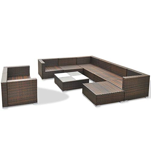 vidaXL Gartenmöbel 10-TLG. mit Auflagen Sitzgruppe Sitzgarnitur Sofa Lounge Gartensofa Gartenset Rattanmöbel Sofagarnitur Poly Rattan Braun – Bild 6