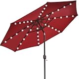 9' NEW SOLAR 40 LED LIGHTS PATIO UMBRELLA GARDEN OUTDOOR SUNSHADE-BURGUNDY