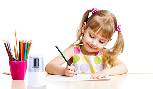 Pencil Sharpener Electric Heavy Duty Battery USB Operated, Helical Steel Blade Sharpen all 6-8mm Pencil, Including Colored Pencils, School Office Supplies for Kids Adult (Electric White)