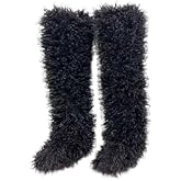 YFJNV Black Thigh High Fur Boots, Over the Knee Fluffy High Boots, Tall Furry shoes for Women