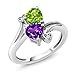 Gem Stone King 1.51 Cttw Green Peridot and Purple Amethyst Heart Ring For Women | 925 Sterling Silver | Heart Shape 6MM | Gemstone Birthstone | Available In Size 5, 6, 7, 8, 9