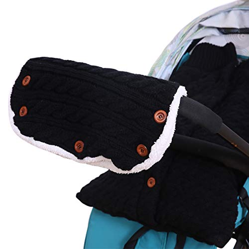 2PCS Baby Fleece Blanket Swaddle with Stroller Hand Muff Hands Warmer,Baby Stroller Sleeping Bag Sleep Sack Blanket with Hand Warmer Glove Wrap for Baby & Mommy (Black)