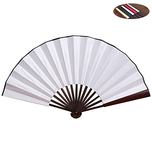 Folding Fan HONSHEN Bamboo Blank Hand Fan Chinese/Japanese with Traditional Chinese Arts (white)13inch - Thumbnail 7