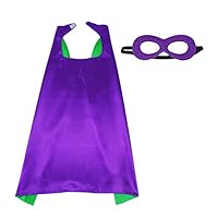 D.Q.Z Superhero Cape and Mask for Kids Adults Reversible Dress Up Costume Party (Purple-Green)