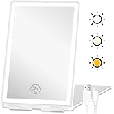 MOTOQO Rechargeable Travel Makeup Mirror with Lights, Portable Makeup Mirror with Lights, 10x Magnification, 3 Dimming Colours