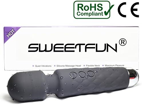 SWEETFUN Cordless Wand Body Massager Rechargeable Vibrator Toy Waterproof Black AM001
