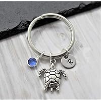 Sea Turtle Keychain - Personalized Birthstone & Initial - Turtle Accessories for Women & Girls