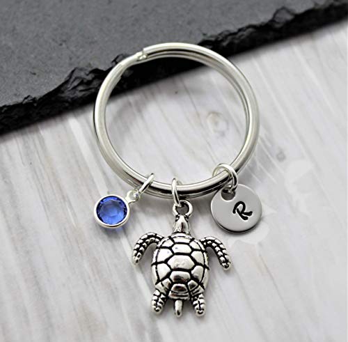 Sea Turtle Keychain - Personalized Birthstone & Initial - Turtle Accessories for Women & Girls - Thumbnail 5