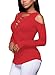 FARYSAYS Women's Sexy Cut-Out Shoulder Blouse Lace-Up Pullover Ribbed Tops Red