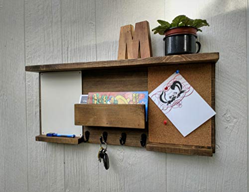 Dual Mail Organizer with Shelf, Cork Board and White Board, Mail Holder, Mail Organizer, Dual Message Board