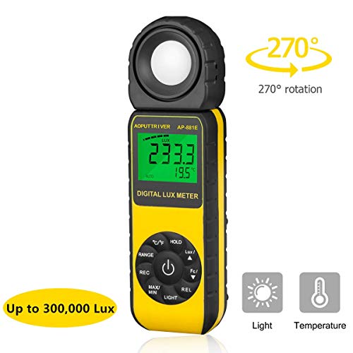Digital Light Meter Illuminance Meter Lux Meters AP-881E with Display 3999(Range from 1~300,000Lux),Unit Lux/Fc,MAX/MIN,Back Light,Data Hold,Data Storage