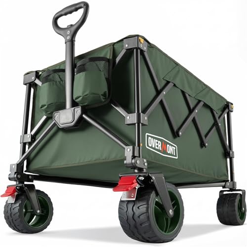 Carrello da Giardino Pieghevole con Ruote - Carrello da Spiaggia per Tutti i Terreni - Capacità Carico 150kg 150L per Festival Campeggio Picnic Sport Shopping Verde