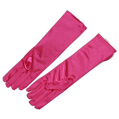 Lusiyu Girl Solid Color Long Elbow Length Formal Pageant Glove (Rose Red) - Thumbnail 4