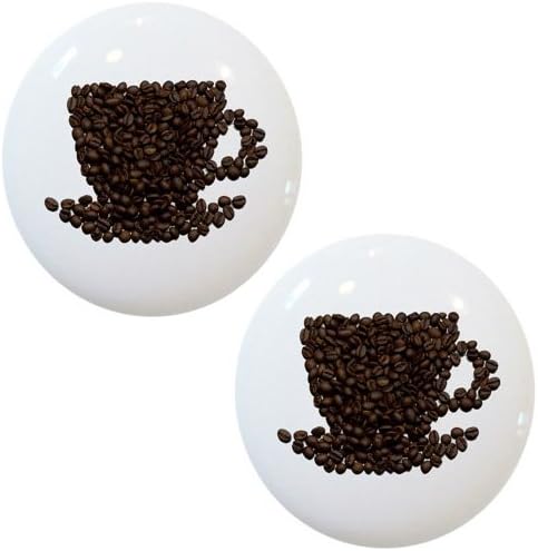 Set of 2 Beans Coffee Cup Ceramic Cabinet Drawer Knobs