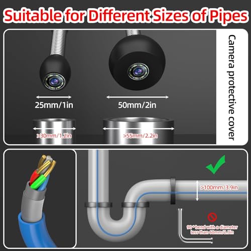 Sanyipace 20m Inspection Camera with DVR, Sewer Pipe Inspection Camera with Audio Recorder, 5600 mAh Battery, 8 Adjustable LED Lights, 32GB Card Included