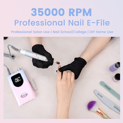 Delanie Professional Nail Drill High Torque 35000 RPM Rechargeable Portable Electric Nail File for Acrylic & Gel, High Speed, Low Heat, Low Vibration, Gradient