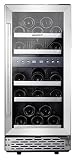 Phiestina 15 Inch Dual Zone Wine Cooler Refrigerator - 29 Bottle Built-in or Free-standing Frost Free Compressor Wine Refrigerator for White and Red Wines with Digital Memory Temperature Control