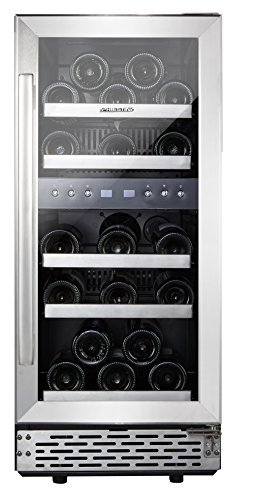 Phiestina 15 Inch Dual Zone Wine Cooler Refrigerator - 29 Bottle Built-in or Free-standing Frost Free Compressor Wine Refrigerator for White and Red Wines with Digital Memory Temperature Control