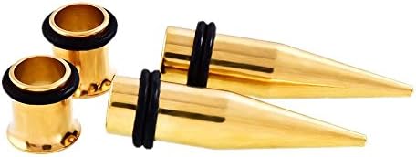 FHJEWE 4pcs Ear Stretchers Kit Gold-plated Stainless Steel Tapers and Flared Ear Plugs Tunnels Eyelets Gauges Set(10mm=00G)