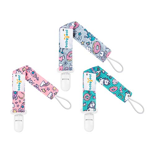 Babygoal Space Pacifier Clips, 6 Pack Binky Paci Holder and Leash for