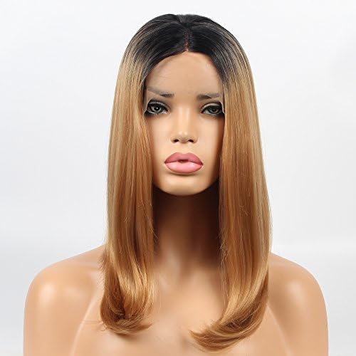 vvBing Short Synthetic Blonde Bob Lace Front Wigs Glueless Wigs for Women 2 Tones Ombre Dark Roots to Blonde Short Hair Heat Resistant Blonde Bob Wigs 1B/27# 14inch