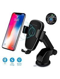 DORISO   Soporte de cargador de coche inalámbrico para iPhone, Samsung Nexus Moto HTC y todos los dispositivos Qi habilitados, 10 W, carga rápida, para parabrisas, salpicadero, ventilación de aire