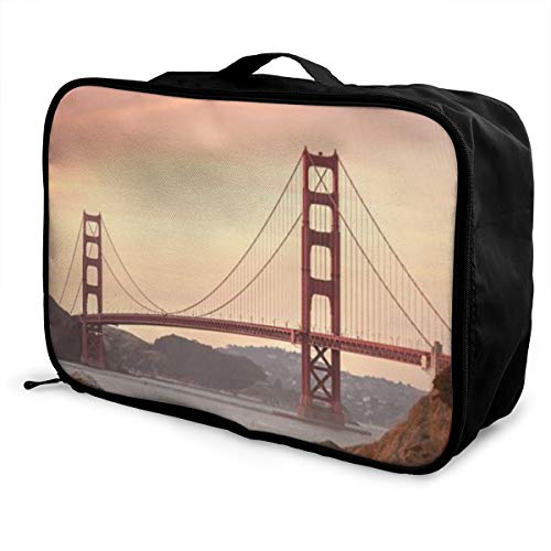 JKOEMSEF Golden Gate Bridge San Francisco California Waterproof Travel Duffel Carry On Tote Lightweight Weekender Bag,Personalized Printed Travel Bag,Become A Highlight in Tourism