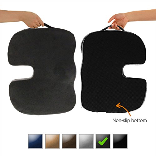 Dr. Ergo | Chiropractor Grade | Firm Orthopedic Memory Foam Seat Cushion | Coccyx, Tailbone and Sciatica Pain Relief | Non Slip Back Support Pillow for Office Chair, Car Seat and Wheelchair - Charcoal