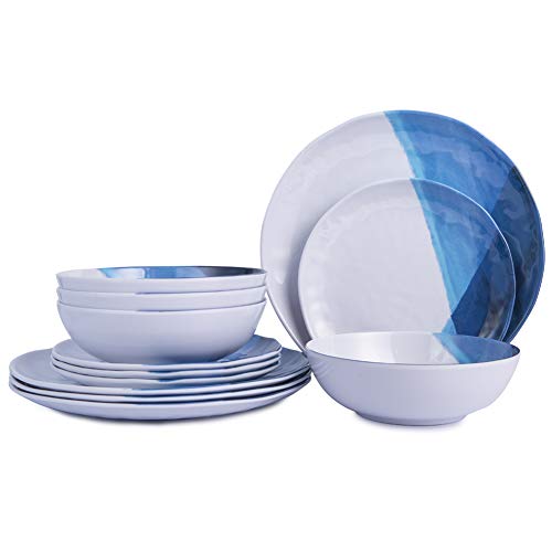 Melamine Plates and Bowls Set 12pcs Dinnerware Dishes Set for 4