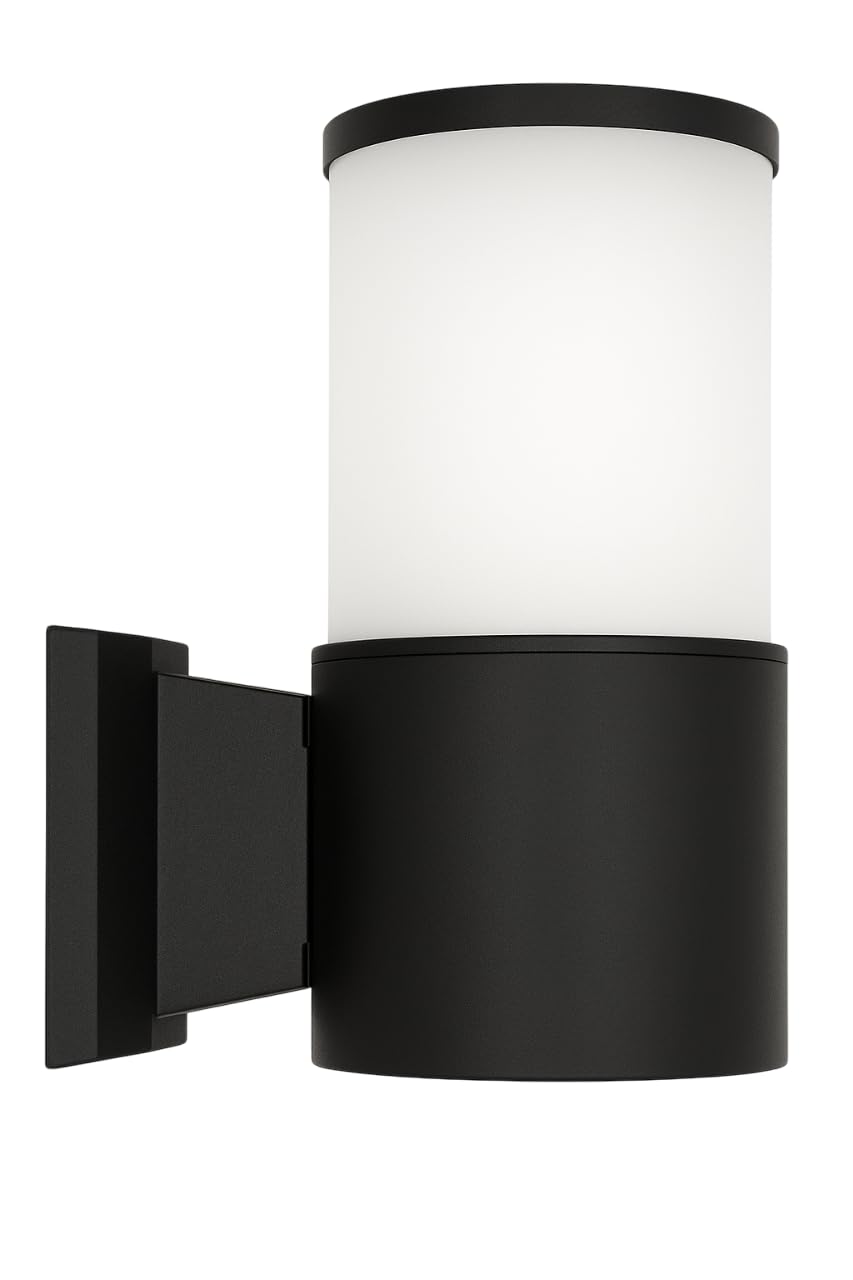 UKEW Modern E27 Frosted Wall Light - IP54 LED External Large Security Lights with Black Steel Finish - Waterproof Outdoor Garden Porch Door Entrance Lamp