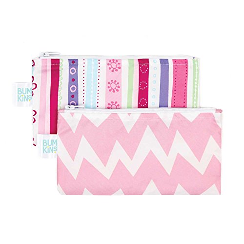 Bumkins Reusable Snack Bag Small 2 Pack, Ribbon & Pink Chevron (G9)